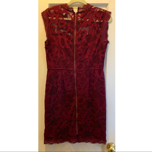 Wine Colored Lace Mini Dress - Form Fitting! - Picture 2 of 6